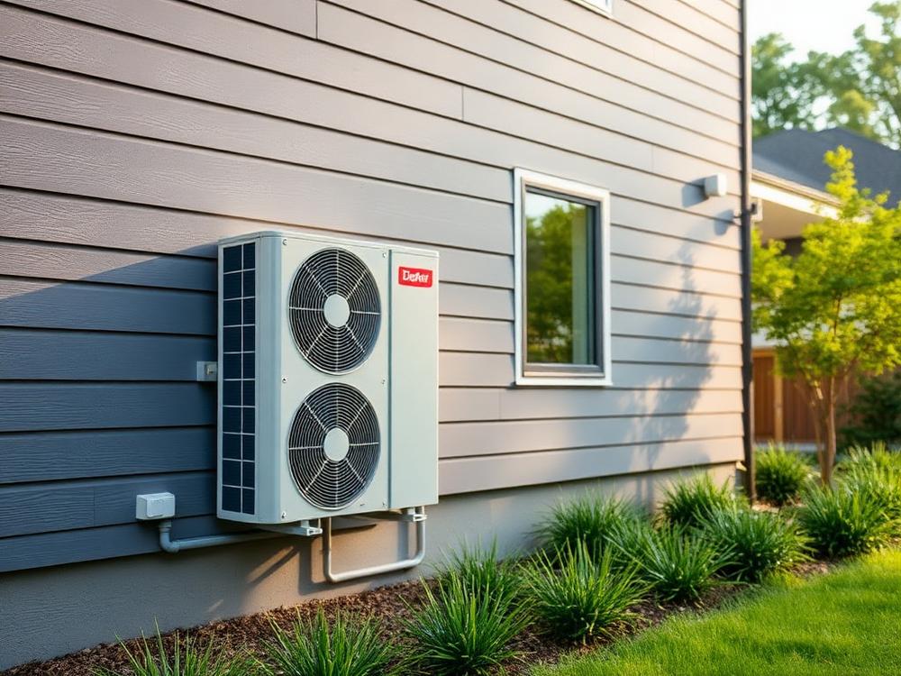 Pompe à chaleur air-eau discrètement installée contre une façade de maison